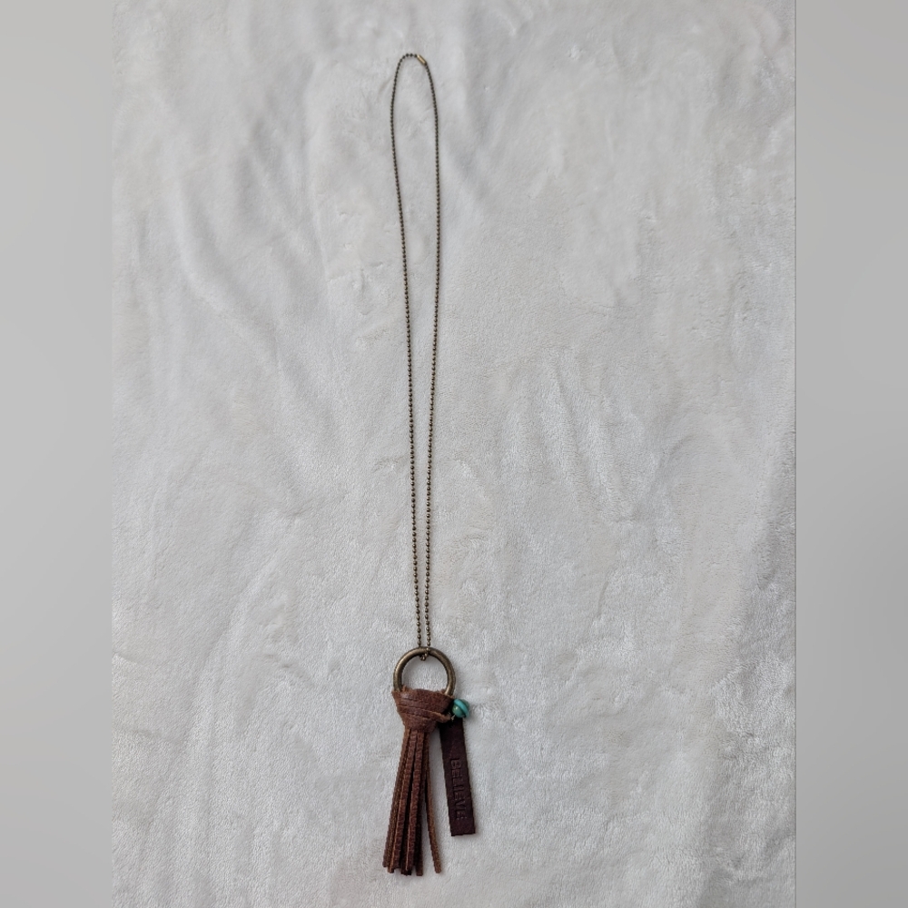 Brown Leather Pendant Necklace With Turquoise Accent